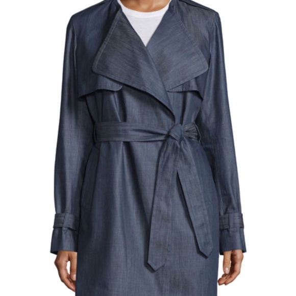 Diane Von Furstenberg DVF denim short trench coat wrap S NWOT - Picture 2 of 8